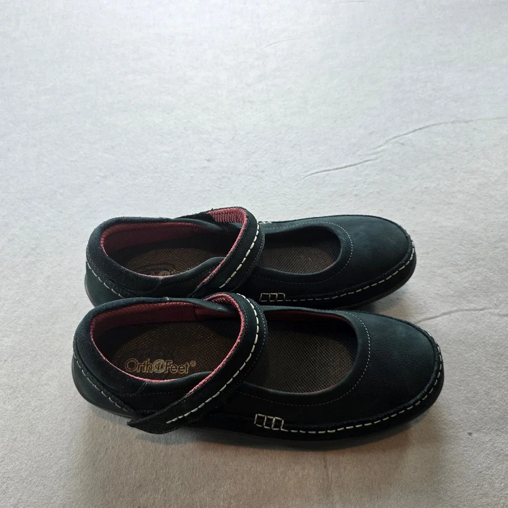 Orthofeet 863 Womens Black Leather Mary Jane Shoes Wide Width Size 10 D Comfort